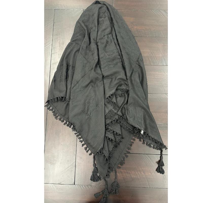 Black Kuffiyeh with Sharhoba - Traditional Palestinian Artistry and Craftsmanship Scarf