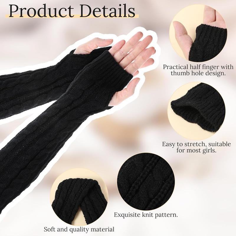 1 Pairs Arm Warmers, Long Fingerless Hand Warmer for Women  Winter Knitted Arm Sleeve Warm Winter Sleeve Arm Warmers Fingerless Gloves for Women Adult(Black)