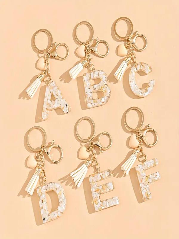 Fashion Alphabet Design Resin Keychain, Cute Tassel Decor Keychain for Women & Men, Trendy All-match & Exquisite Charm Bag Car for Birthday Gift