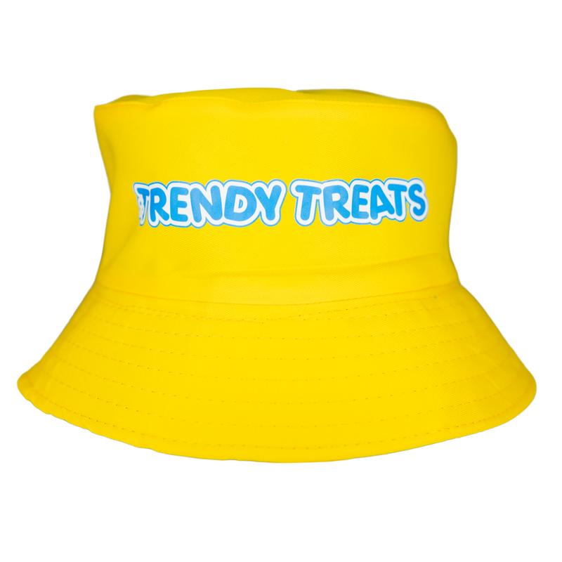 Trendy Treats - Yellow Bucket Hat - Bright Yellow Hat with Fun Ghost Mascot