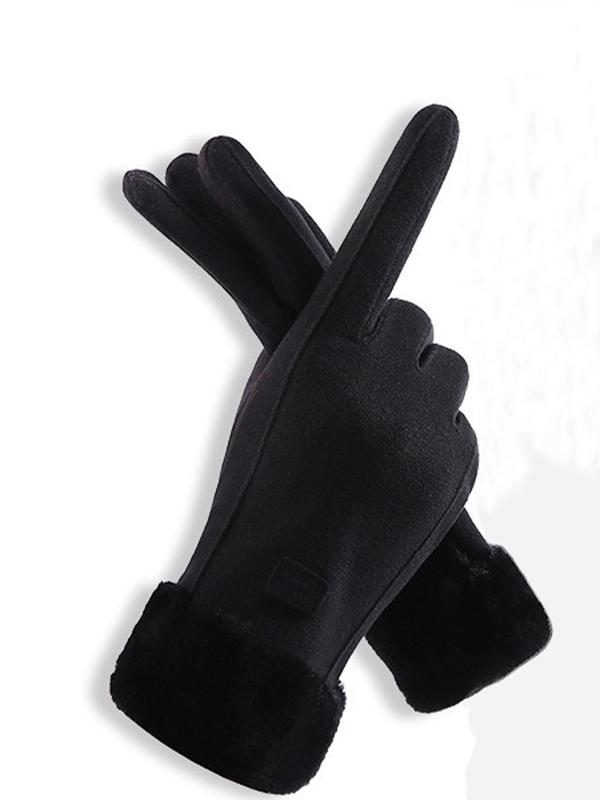 Women's Elegant Minimalist Solid Color Touch Screen Gloves, Elegant Fashion Windproof Warm Riding Gloves, Fuzzy  Gloves for Fall & Winter