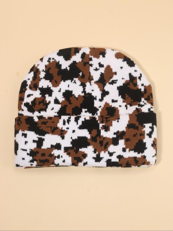 Y2K Style Cow Print Beanie Hat, Casual Outdoor Skiing Cycling Beanie Hat for Men & Women, Fashion Accessories for Fall & Winter