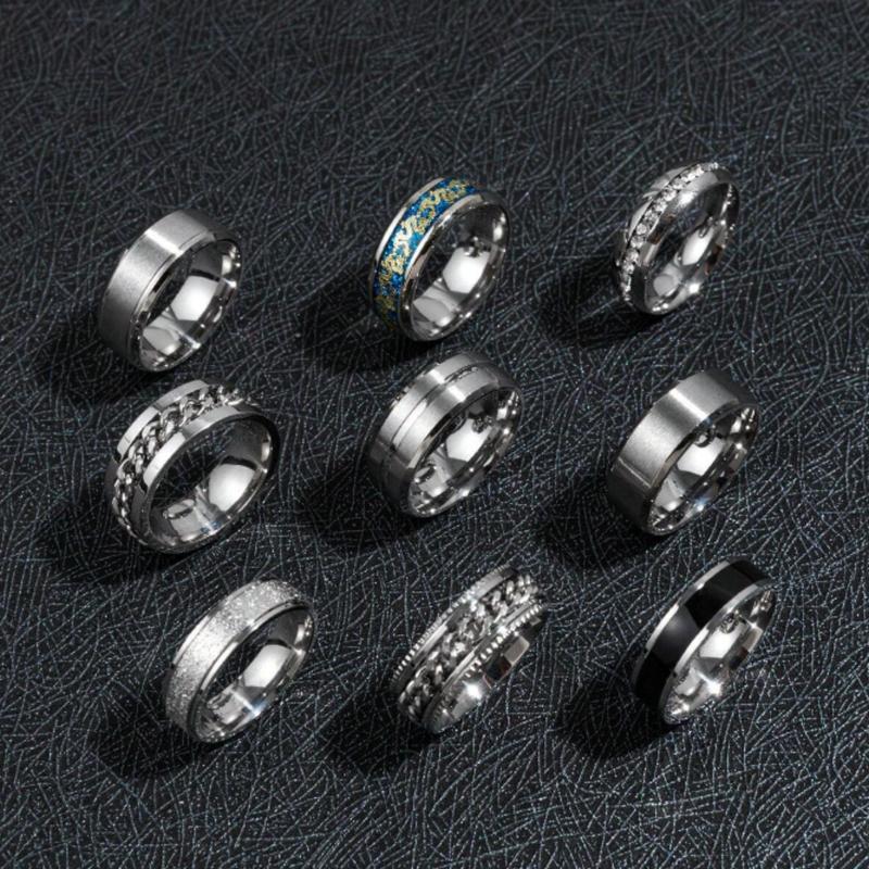 9pcs Set Stainless Steel Men's Popular Fashion Gift Rings