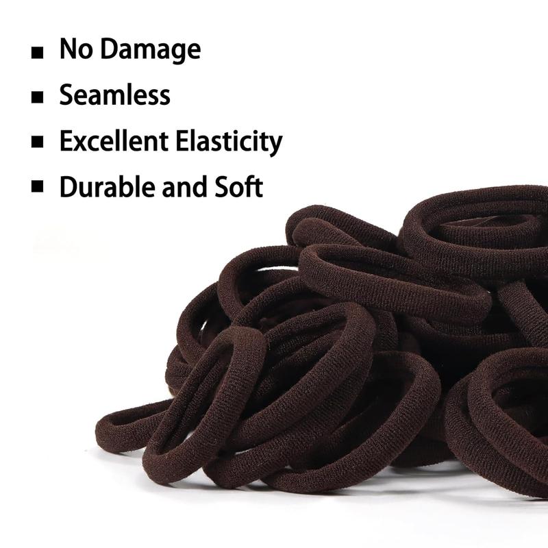 100 Pack No Damage Hair Ties For Women Thick Hair,Soft Seamless Colorful Ponytail Holders for Girls,Dark Brown Elastic Hair Bands (Dark Brown)