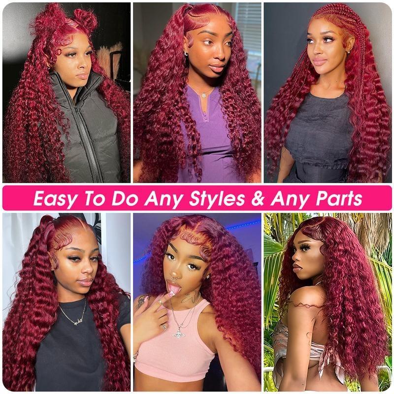 Burgundy Deep Wave Lace Front Wigs Human Hair 13x6 HD Lace Frontal Wigs Human Hair Lace Front Wigs Pre Plucked 99j Burgundy Deep Curly Wigs Human Hair Wigs For Women