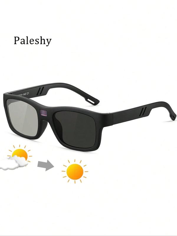 Unisex Simple Style UV400 Sunglasses, Trendy Intelligent Photosensitive Square Frame Sunglasses for Everyday Use, Fashion Accessories for Outdoor Activities