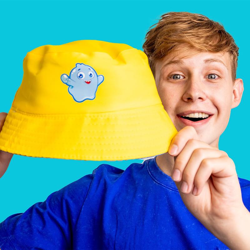 Trendy Treats - Yellow Bucket Hat - Bright Yellow Hat with Fun Ghost Mascot