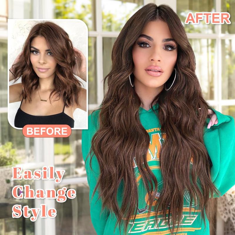 Clip in Hair Extensions for Women,Light Brown Long Wavy Hair Extensions Clip Ins 4PCS 20 Inch Synthetic Soft and Natural Thick Hair Pieces for Women