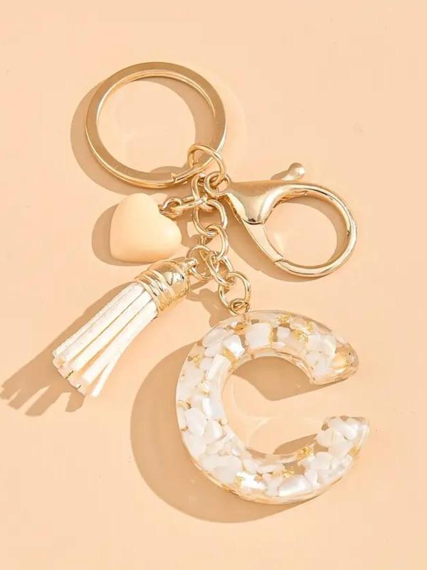 Fashion Alphabet Design Resin Keychain, Cute Tassel Decor Keychain for Women & Men, Trendy All-match & Exquisite Charm Bag Car for Birthday Gift