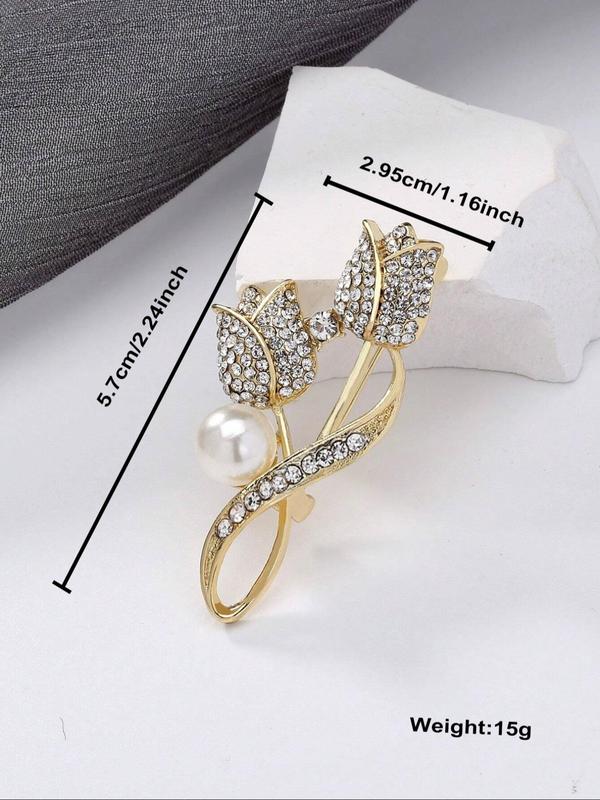 Faux Pearl & Rhinestone Decorated Brooch, Elegant Flower Design Brooch for Women & Men, Fashion Accessories for Party, Daily Clothing Decor