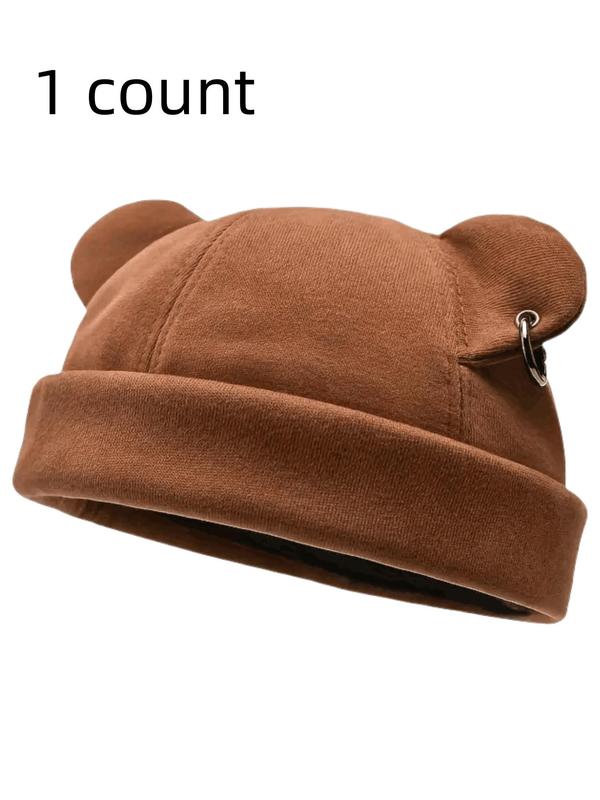 Cute Bear Ear Design Beanie Hat, Casual Trendy Beanie Hat for Fall & Winter, Fashion Accessories for Both Men & Women