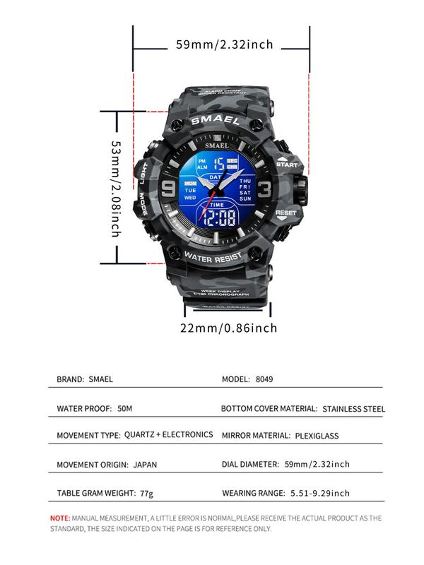 Men's Sportive Digital Watch, Fashionable Digital Watch with Luminous Dial & Alarm Mode, Waterproof Sports Watch with Digital Display for Men, with Box