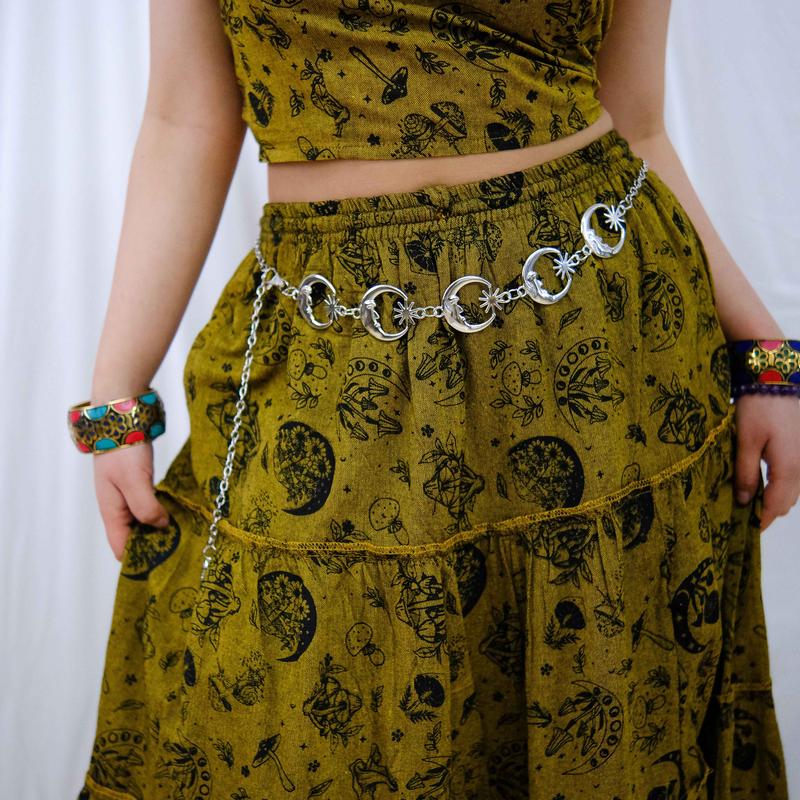 Celestial Chain Belt, Wicca Whimsical Waist, Belt, Costume Jewelry,  Crescent Moon Sun Belts, Hippie Boho Belts, Vintage Witch Belt