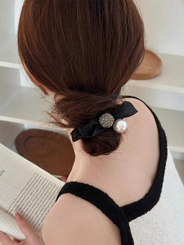 Faux Pearl & Rhinestone Decorated Hair Ties, Elegant Hair Accessories for Women & Girls, Minimalist Headwear Suitable for Thick Hair