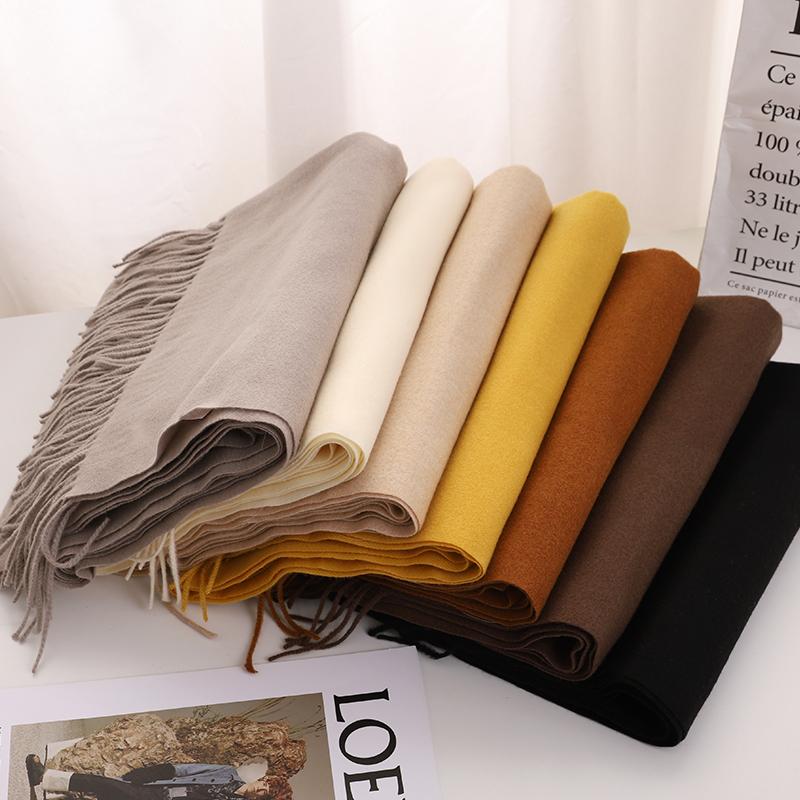 2024 Fashion Solid Color Women Thin Tassel Long Scarf  Hijabs Lady Shawls Cashmere Like Pashmina Hijabs Scarves Wraps