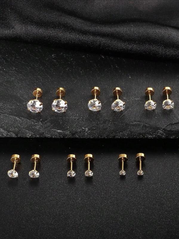 Unisex Rhinestone Decor Stud Earrings, 12 Pairs Stainless Steel Cartilage Earrings for Women & Girls, Trendy All-match Exquisite Jewelry As Birthday Gift, Piercing Earrings, Body Piercing Jewelry