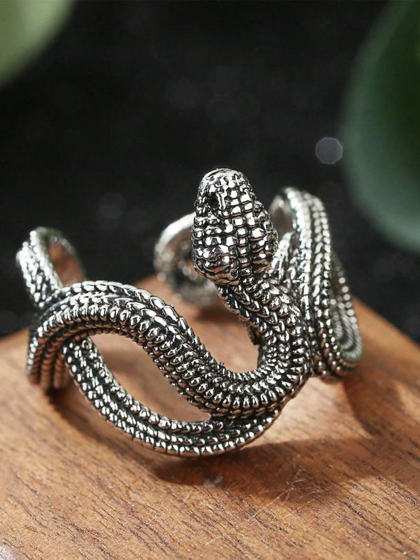 Vintage Snake Design Cuff Ring, Fashion Open Ring Alloy Jewelry for Party, Daily Clothing Decor, Trendy All-match & Exquisite Jewelry for Birthday Gift