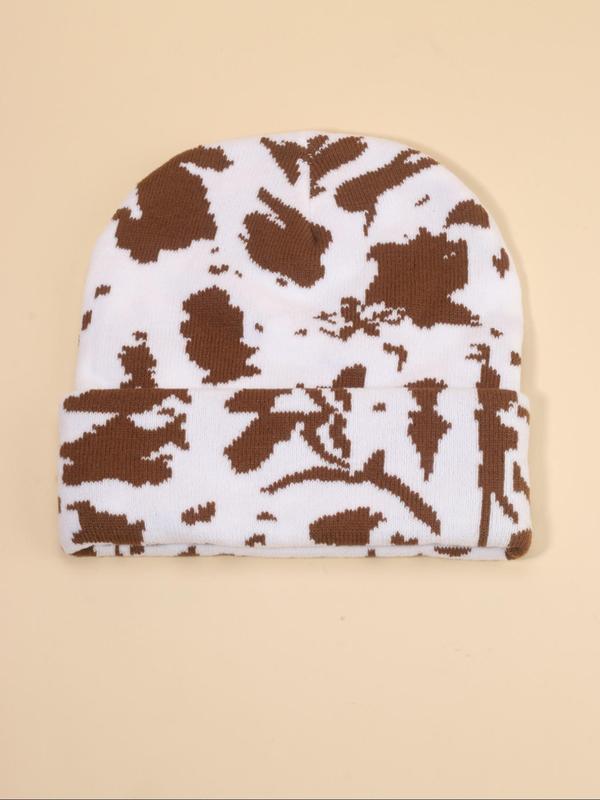 Y2K Style Cow Print Beanie Hat, Casual Outdoor Skiing Cycling Beanie Hat for Men & Women, Fashion Accessories for Fall & Winter