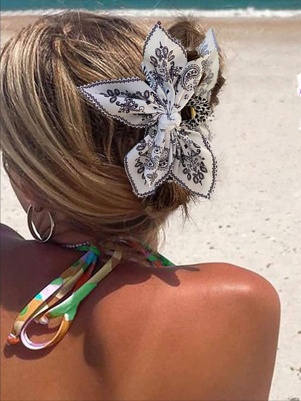 Women's Boho Style Paisley Pattern Bowknot Design Hair Claw, Vintage Trendy Hair Claw, Fashionable Hair Accessories for Women & Girls