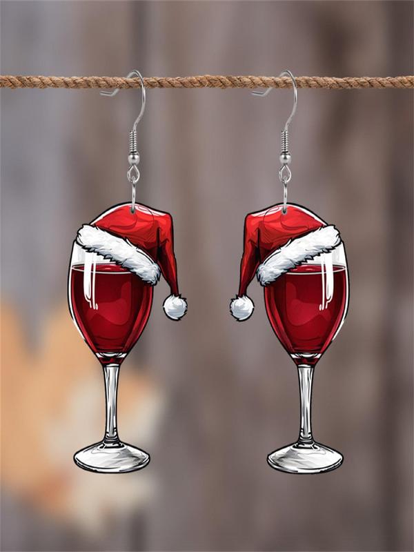 Christmas Themed Wine Glass Design Dangle Earrings, Cute Acrylic Dangle Earrings for Women, Fashion Jewelry for Party, Daily Decor, Trendy All-match & Exquisite Jewelry for Birthday Gift