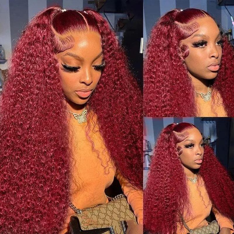 Burgundy Deep Wave Lace Front Wigs Human Hair 13x6 HD Lace Frontal Wigs Human Hair Lace Front Wigs Pre Plucked 99j Burgundy Deep Curly Wigs Human Hair Wigs For Women