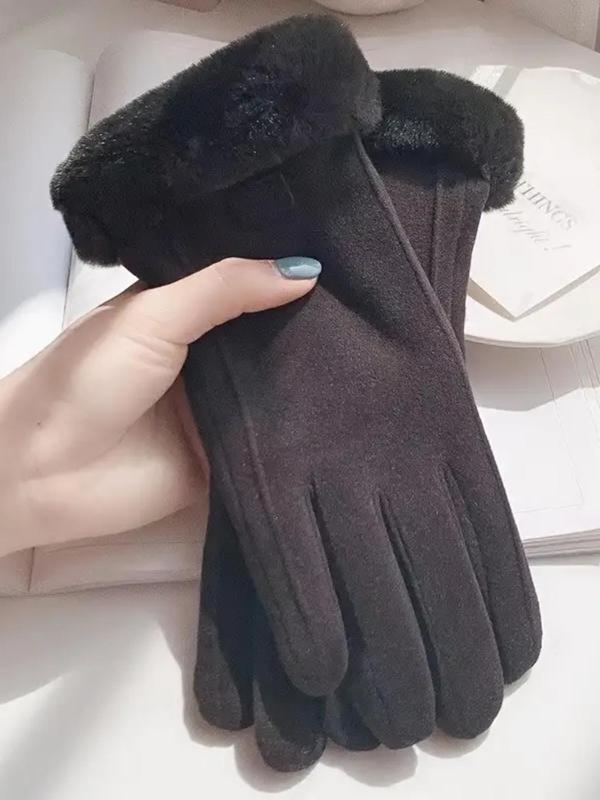 Women's Elegant Minimalist Solid Color Touch Screen Gloves, Elegant Fashion Windproof Warm Riding Gloves, Fuzzy  Gloves for Fall & Winter