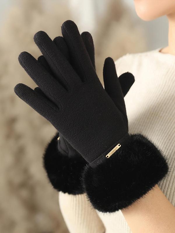 Women's Solid Color Thermal Lined Gloves, Casual Trendy Warm Gloves for Outdoor Activities, Fashionable Gloves for Fall & Winter