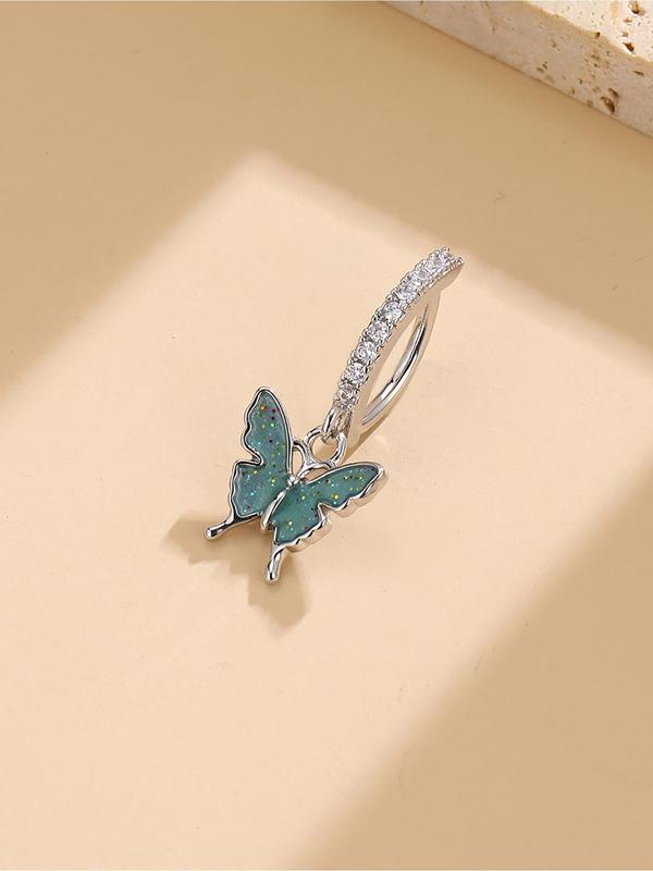 Women's Elegant Y2k Rhinestone Decor Butterfly Design Belly Ring, Exquisite Trendy Belly Piercing Jewelry, Chic Body Jewelry for Party Decor