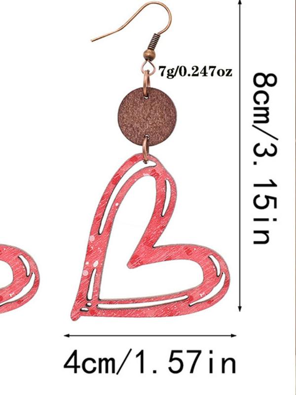 Spring Heart Shaped Wooden Dangle Earrings, Retro Simple Style Jewelry for Women, Trendy Jewelry Gift for Party and Daily Life