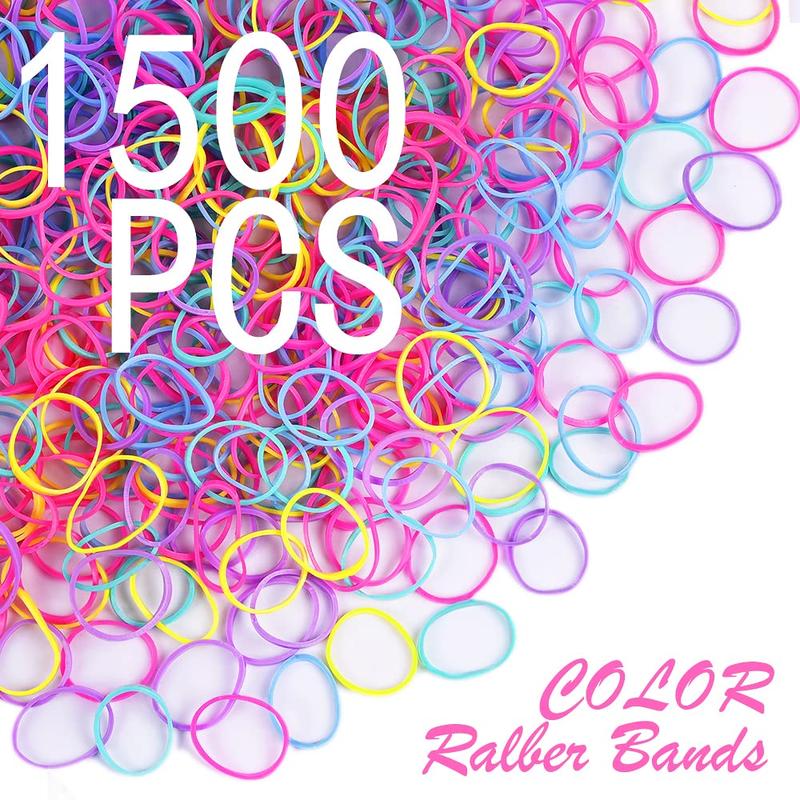 Colored Rubber Hair Bands,  1500 count No- Hair Ties for ' Braids (1.3mm x 20mm)