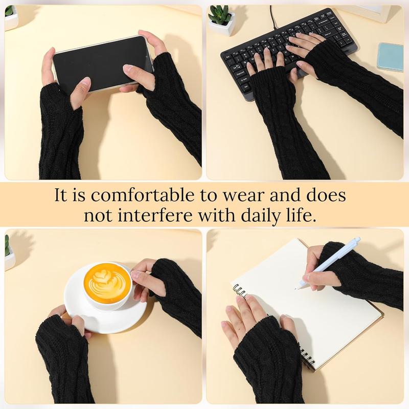 1 Pairs Arm Warmers, Long Fingerless Hand Warmer for Women  Winter Knitted Arm Sleeve Warm Winter Sleeve Arm Warmers Fingerless Gloves for Women Adult(Black)