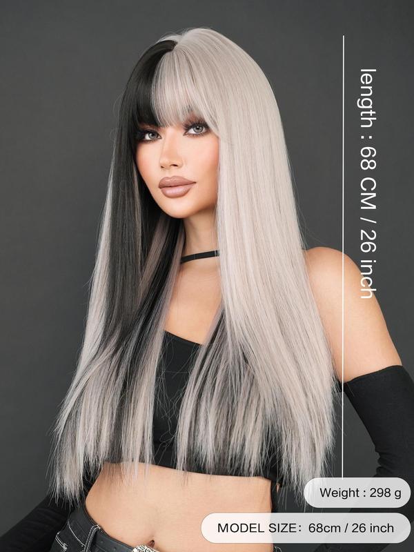 26 Inch Long Straight Long Straight Gray with Black Wigs for Women, 2024 Beginners Glueless Wig, Gorgeous Fluffy Wigs with Bangs, Synthetic Wigs for Party, Daily  Hairstyles Ideas Use