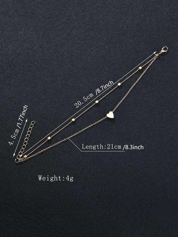 Heart Charm Double Layer Anklet, Elegant Plain Color Anklet for Women, Exquisite Jewelry Gifts for Girlfriend, Trendy Accessories for Party, Daily Wear