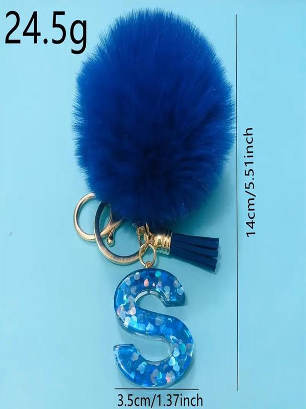 Letter & Pom Pom Design Keychain, Cute Plush Keychain, Fashionable Keychain for Women & Girls, Trendy Accessories for Daily Use