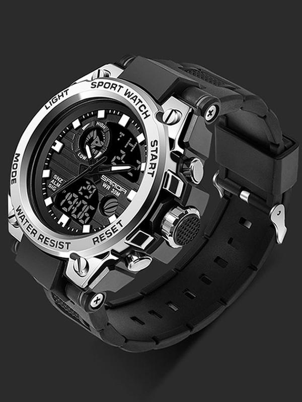 Men's Sportive Digital Analog Quartz Watch, Fashionable Digital Watch with Led Luminous Dial & Alarm Mode, Trendy Waterproof Watch for Daily Life, with Box