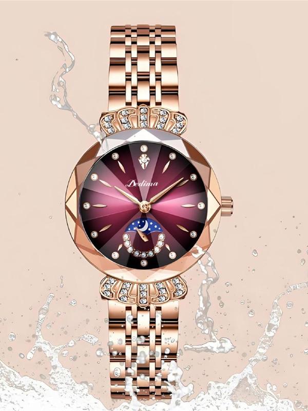 2024 Summer Elegant Rhinestone Decor Luminous Quartz Watch, Exquisite Trendy Waterproof Round Dial Wristwatch, Fashionable Watch for Women As Gift with Box