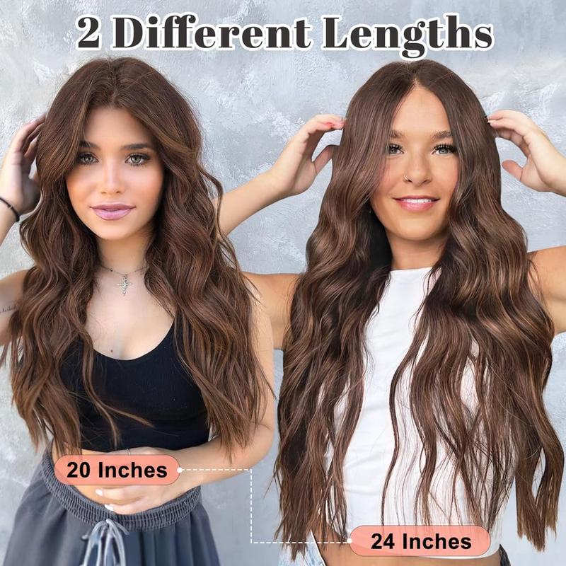 Clip in Hair Extensions for Women,Light Brown Long Wavy Hair Extensions Clip Ins 4PCS 20 Inch Synthetic Soft and Natural Thick Hair Pieces for Women