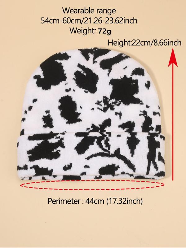 Y2K Style Cow Print Beanie Hat, Casual Outdoor Skiing Cycling Beanie Hat for Men & Women, Fashion Accessories for Fall & Winter