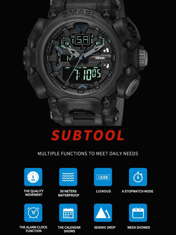 Men's Digital Sports Watch with Date Display, Fashion Casual Quartz Analog-Digital Waterproof Multi Functional LED Light Up Timepieces With Box