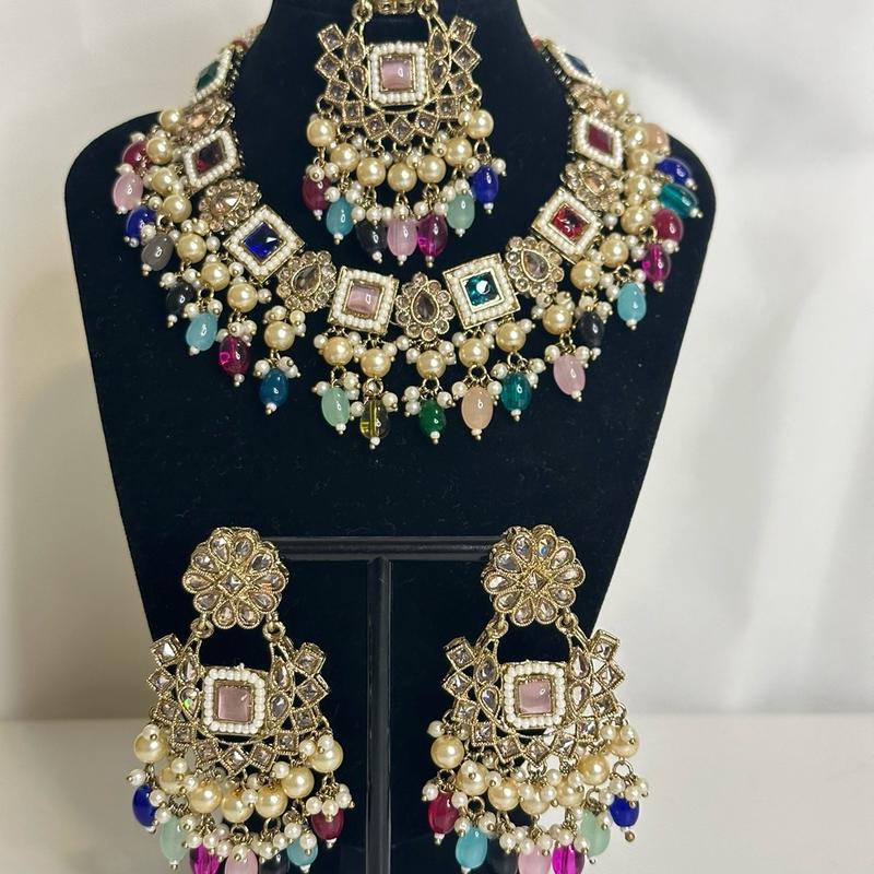 Premium Quality Necklace Set with Earrings and Mangtika for Women