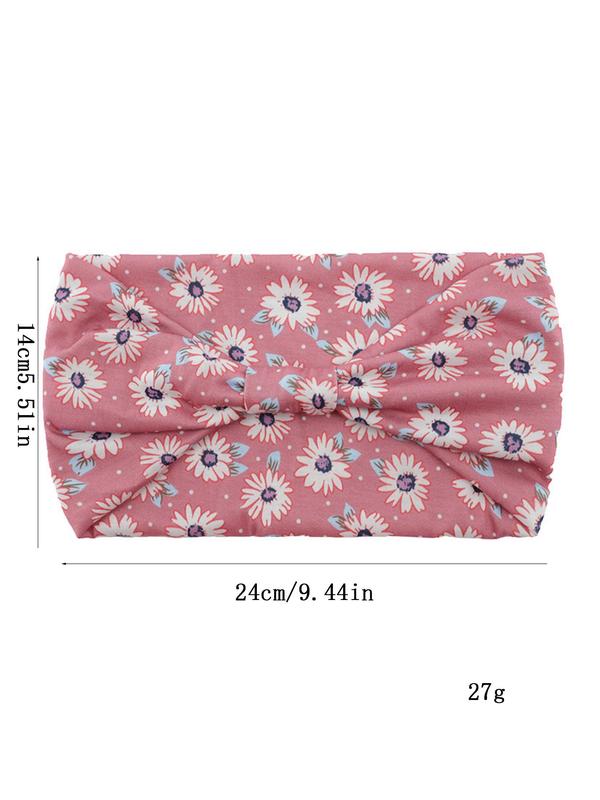 Floral Print Bow Sports Hair Band, Sweat Absorbing Elastic Wide Hair Band, Summer Hairbands, Hair Accessory for Women & Girls