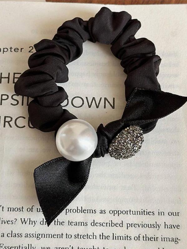 Faux Pearl & Rhinestone Decorated Hair Ties, Elegant Hair Accessories for Women & Girls, Minimalist Headwear Suitable for Thick Hair