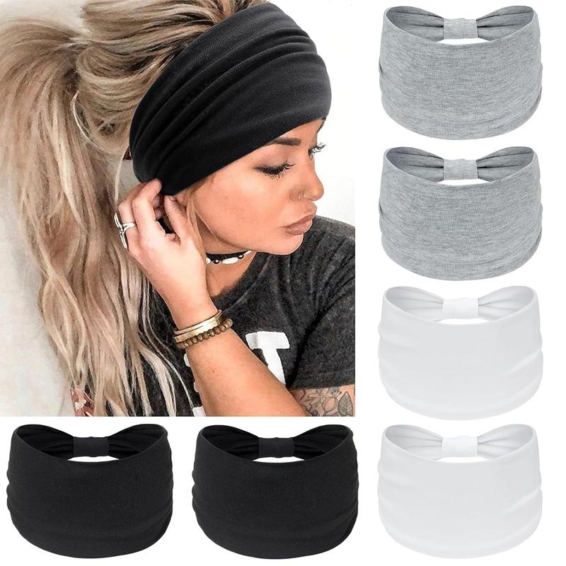 Women's Summer Simple Plain Color Elastic Hair Band for Women,Wide Headbands for Women Knotted No Slip Head Bands Soft Turban Headband Hair Accessories Boho African Solid Color Head Wraps for Women Yoga Workout Pack of 6(Boho)