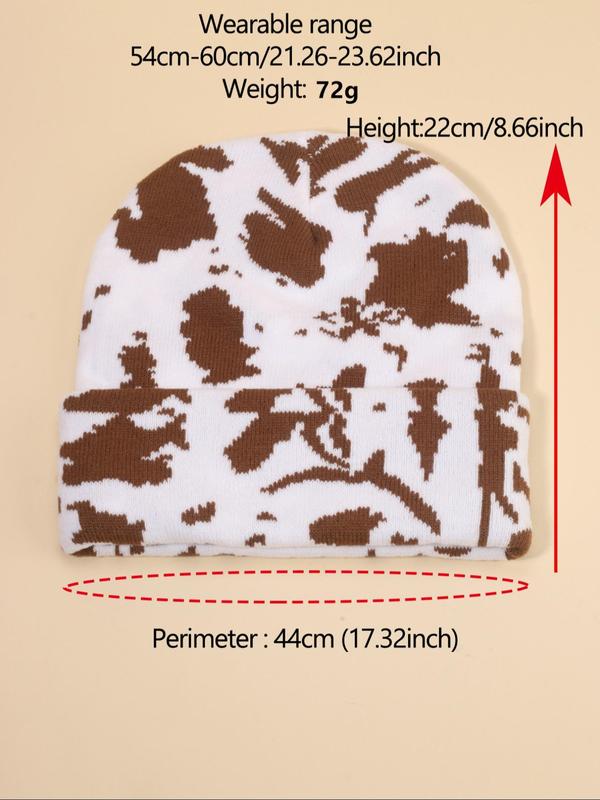 Y2K Style Cow Print Beanie Hat, Casual Outdoor Skiing Cycling Beanie Hat for Men & Women, Fashion Accessories for Fall & Winter