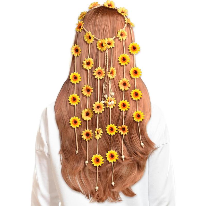 2pcs Flower Hippie Headband Floral Crown Summer Sunflower Hair Accessories for 70 s Bohemian Costumes Style