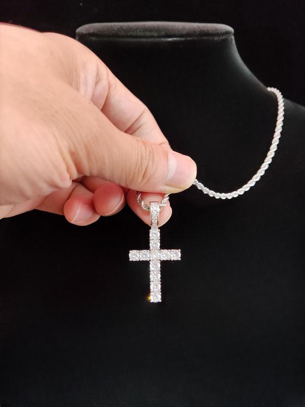 Rhinestone Decor Cross Pendant Necklace, and Chunky Chain Necklace, Street Style Jewelry for Party, Daily Decor, Trendy All-match & Exquisite Jewelry for Birthday Gift