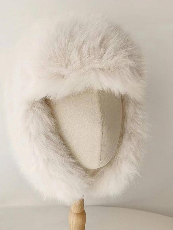 Solid Color Faux Fur Hat, Casual Outdoor Climbing Warm Hat with Earmuffs, Warm Knitted Hat for Fall & Winter, Fashion Accessories for Men & Women