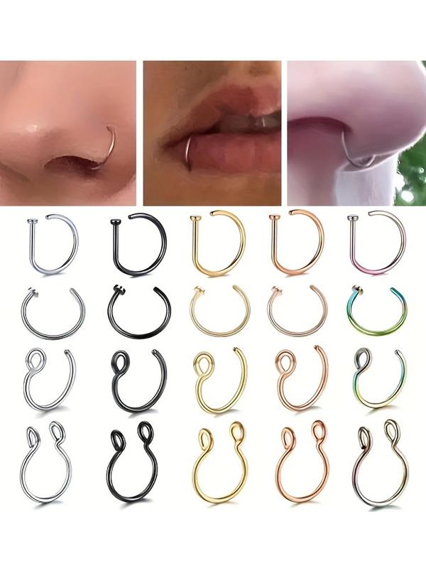 Punk Style Stainless Steel Nose Ring (1 Set), Nose Cuff, Non Piercing Body Jewelry for Men & Women for Party, Daily Clothing Decor, Trendy Jewelry for Birthday Gift