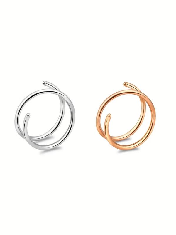 Unisex 2pcs Solid Stainless Steel Double Spiral Nose Ring