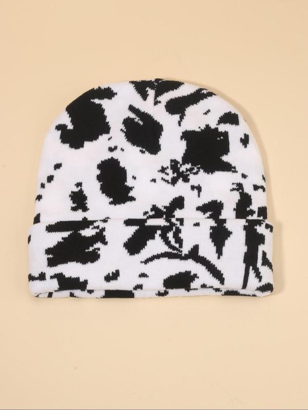 Y2K Style Cow Print Beanie Hat, Casual Outdoor Skiing Cycling Beanie Hat for Men & Women, Fashion Accessories for Fall & Winter